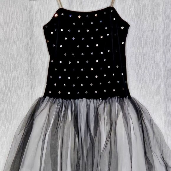 Star Styled Dance Vintage Stretch Black Velvet & Layered Tulle Costume Dress - Picture 5 of 15